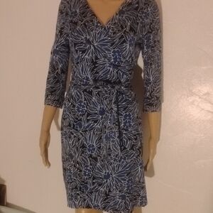DVF Diane von Furstenberg Navy Floral Wrap Dress Sz 10 May Run Small & Fit Sz 8